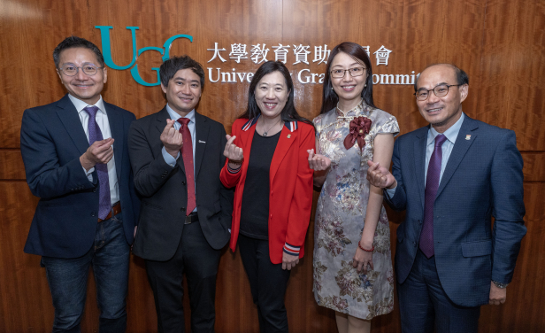 The collaborative team formed by (From left to right)Professor Albert Ko Wing-yin, Professor Ben Chan Yui-bu, Professor Cecilia Chan, Professor Samson Tse and Dr Theresa Kwong Fuk-ning honoured in the 2024 UGC Teaching Award.

 