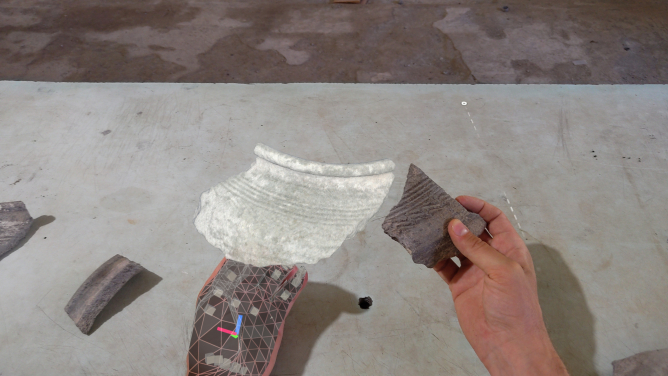 3D model of a virtual pottery sherd from the MR headset. (Photo credit: HKU Faculty of Arts)